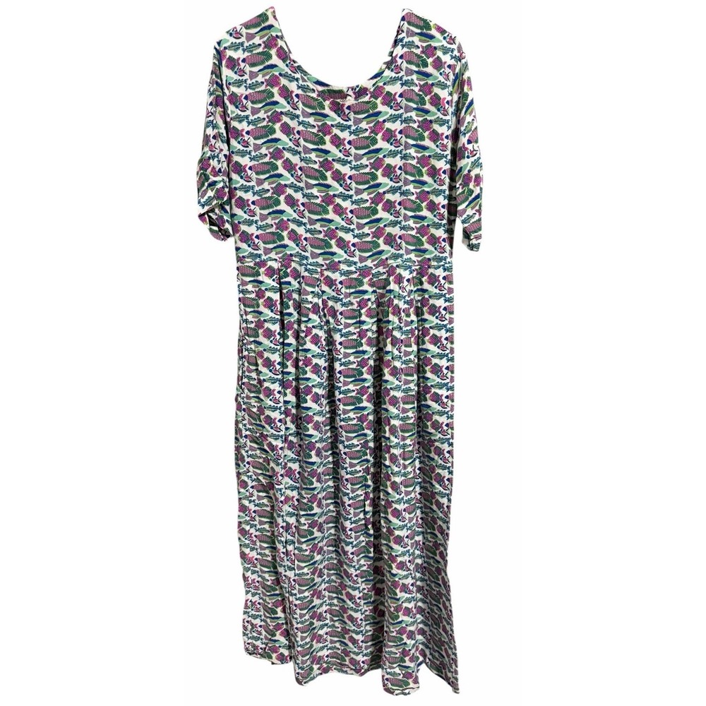 Koochee Short Sleeve‎ Maxi Dress Bohemian Fish Print Pockets Women's Size M/L